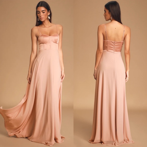 Lulus Dresses & Skirts - Lulus | Best Part Of Me Blush Satin Bustier Maxi Dress